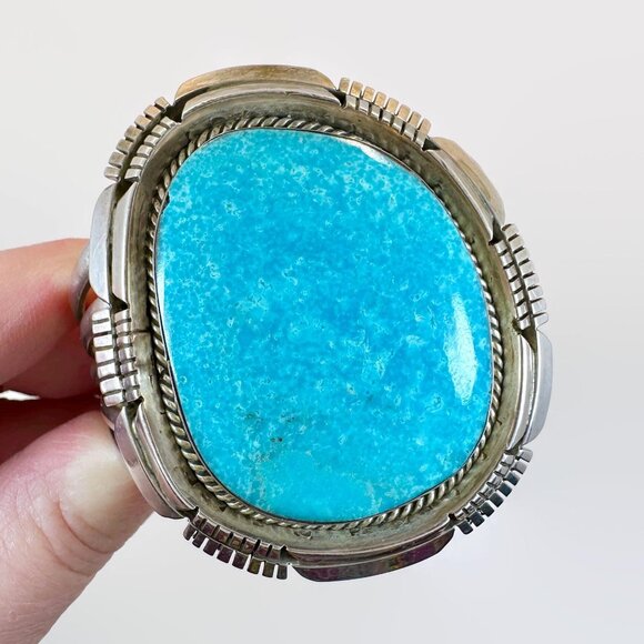 Vintage Turquoise Cuff Sterling Silver Native American Navajo Rita Touchine - Picture 6 of 10
